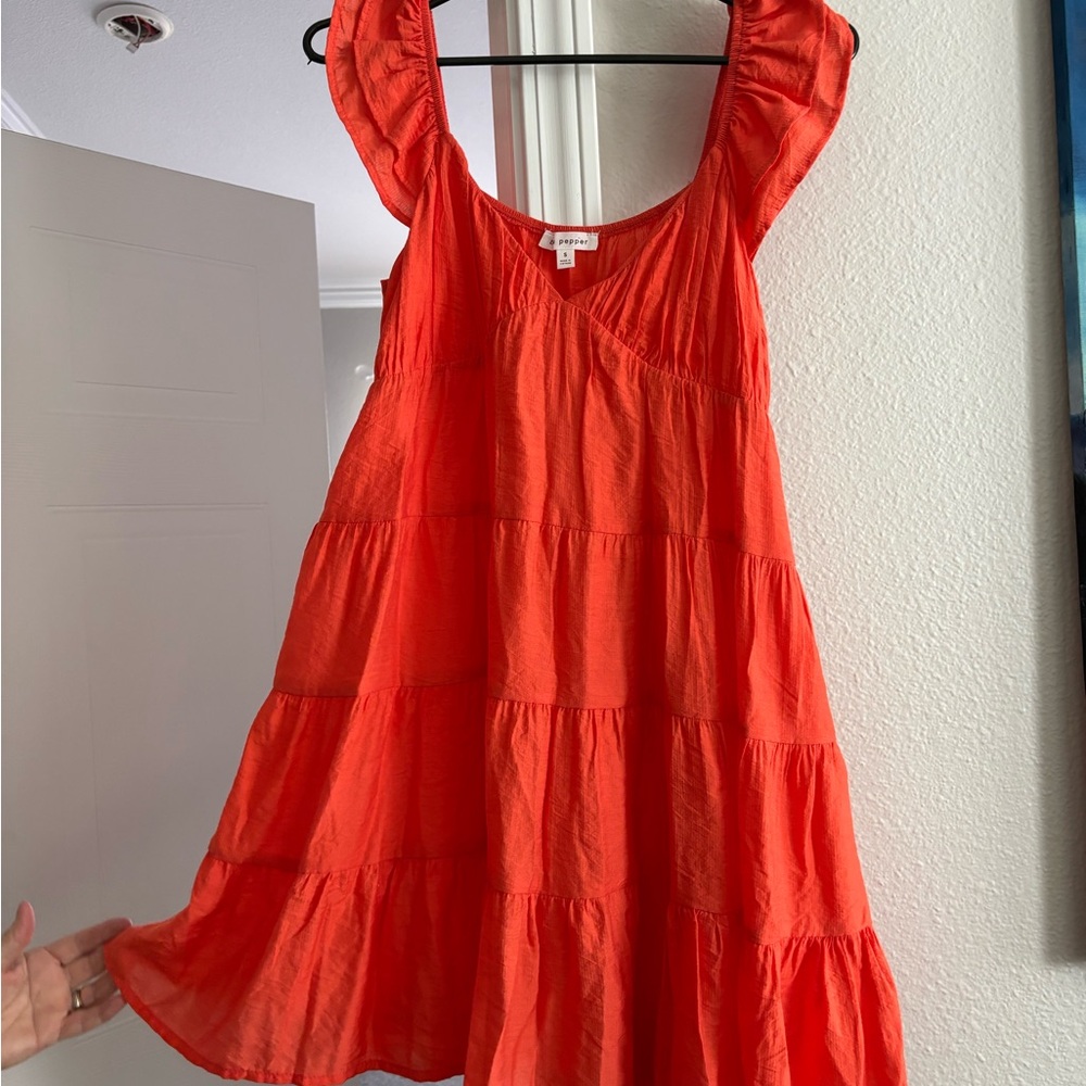 Vibrant Orange Tiered Dress